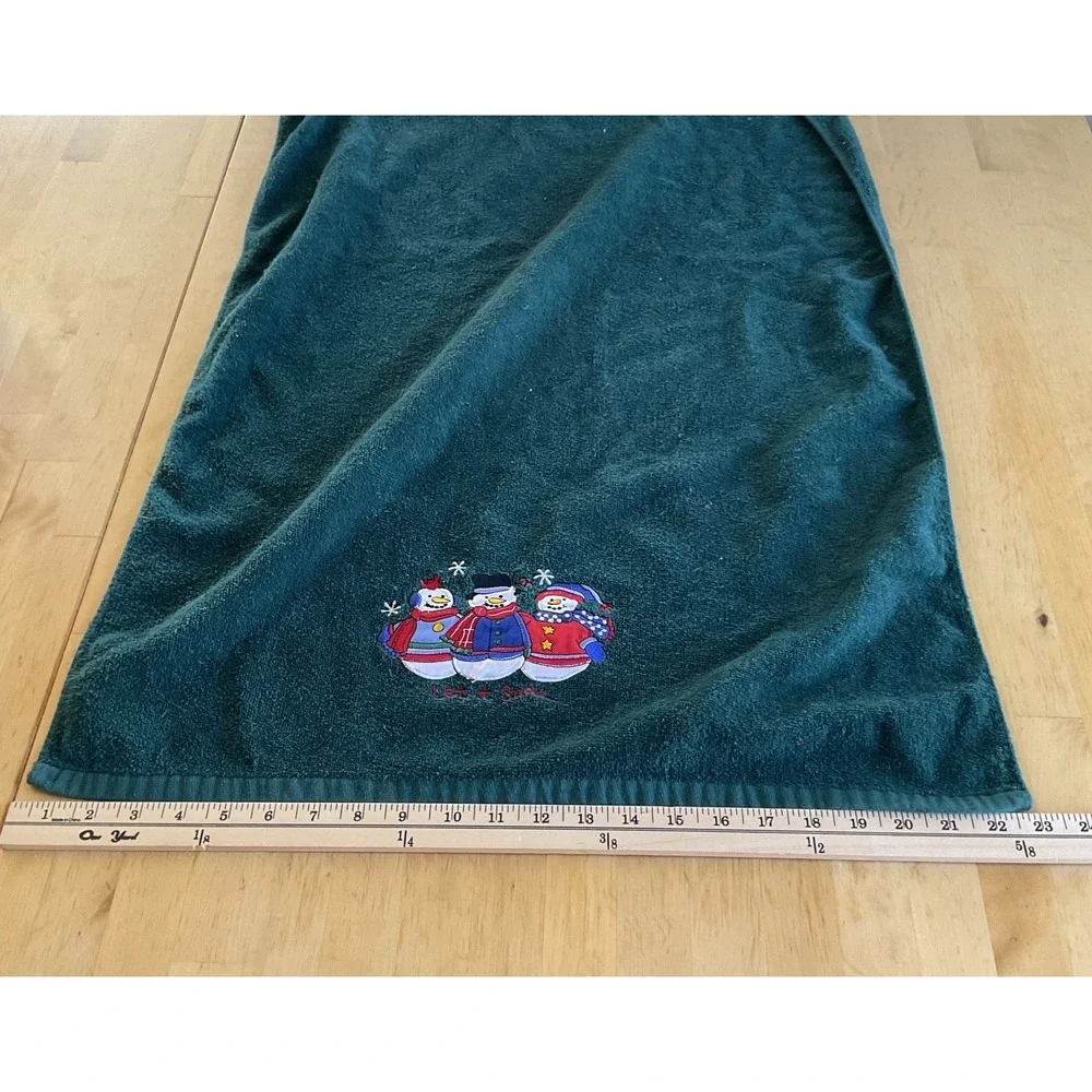 Christmas towels Bath Towel Set 3 Pc Green Santa Embroidered Hand Wash Cloth